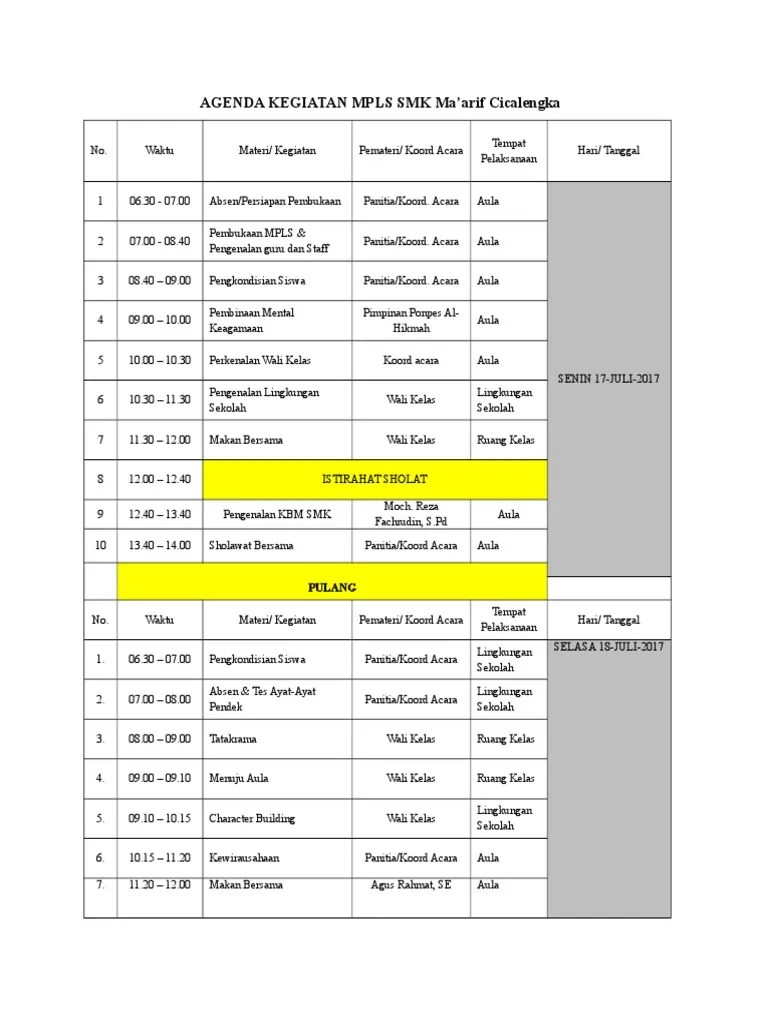 Susunan Acara MPLS | PDF