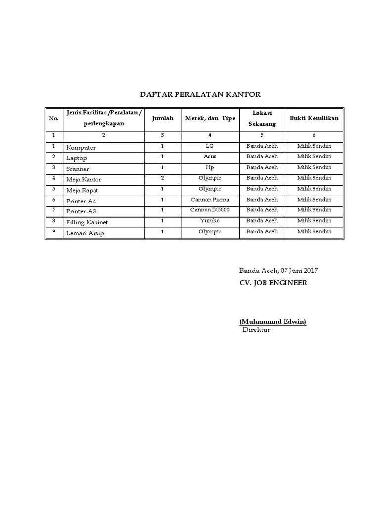 Daftar Peralatan Kantor | PDF