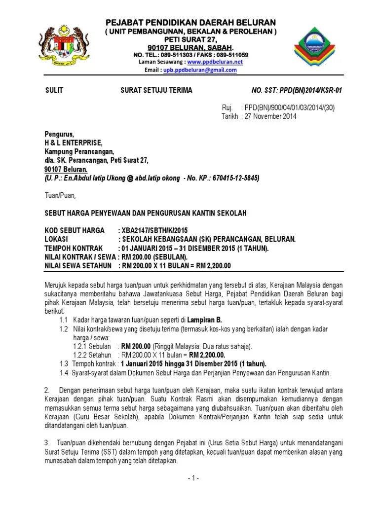 Contoh Surat Setuju Terima Tender Kantin Surat Tidak Berjaya Tender Kantin Jika Terdapat Lima Pemohon Ratyh Kou
