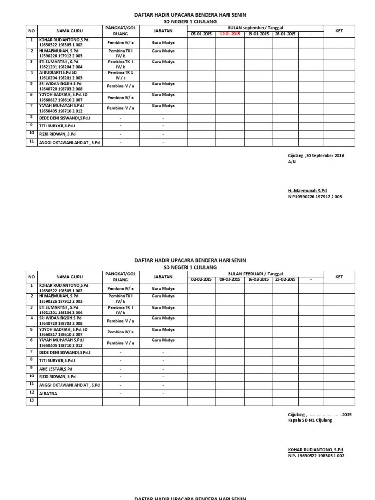 Daftar Hadir Upacara Bendera Hari Senin | Pdf 1024_x_768_jpg
