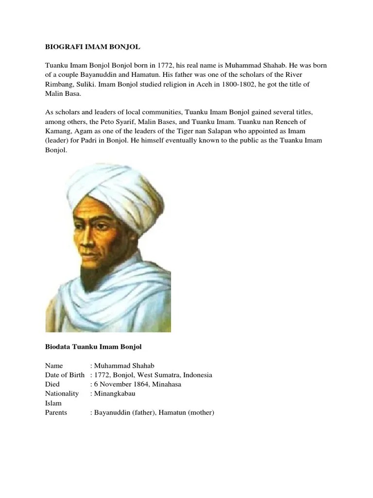 Tada tahun 1807, malim basa mendirikan . Biografi Pahlawan Tuanku Imam Bonjol