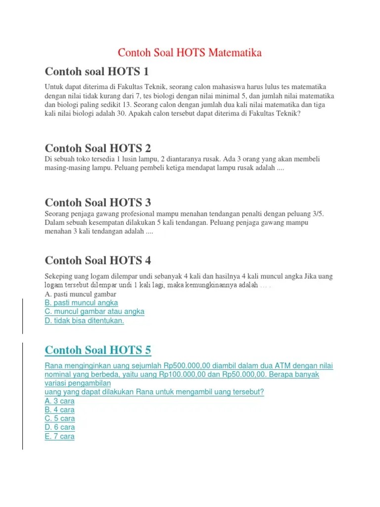 Jika lingkungan bersih maka hidup akan nyaman. Contoh Soal Hots Matematika Smp Pdf