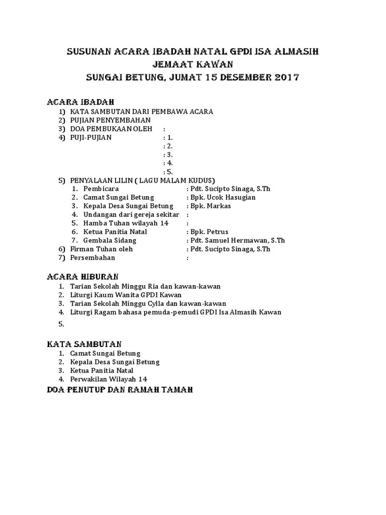 Perkenankanlah doa dan permohonan kami. Susunan Acara Ibadah Natal Gpdi Isa Almasih Jemaat Kawan