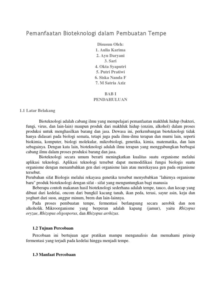 Pemanfaatan Bioteknologi Dalam Pembuatan Tempe | PDF
