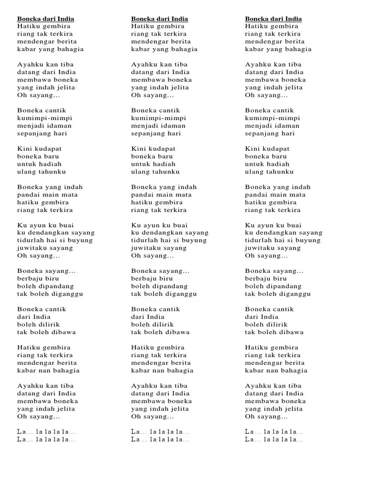 Lirik Lagu Boneka Dari India | PDF