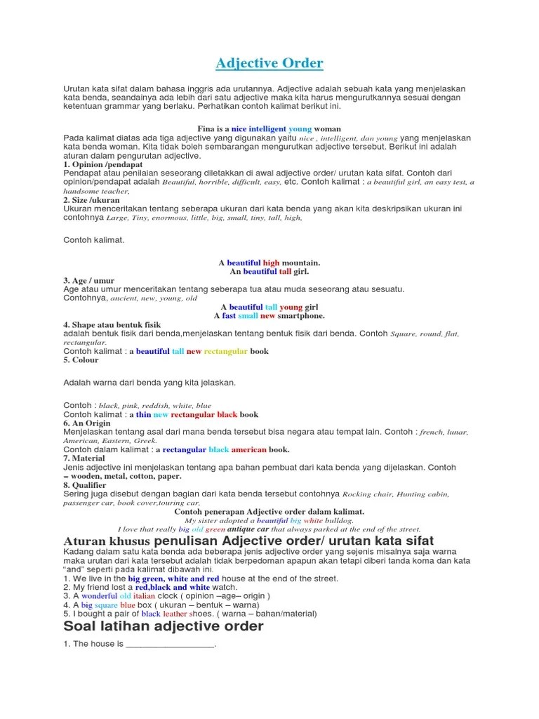 Adjective Order | PDF | Bahasa