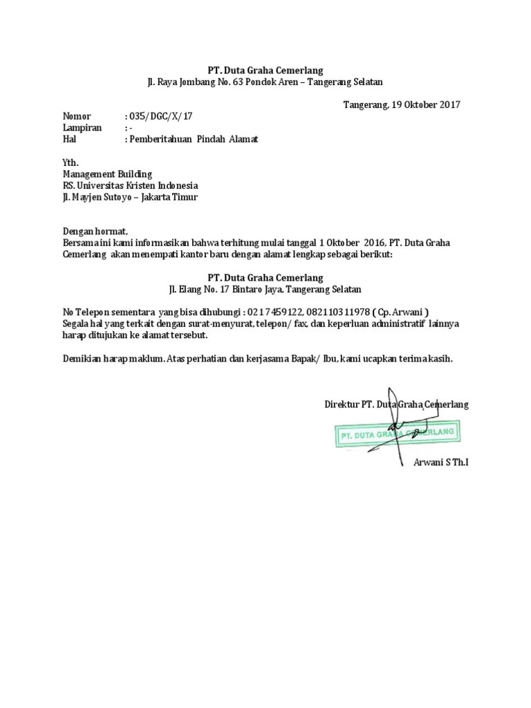 Surat keterangan pindah warga negara indonesia (skpwni). Contoh Surat Pemberitahuan Perubahan Alamat Surat Menyurat Letter 7saudara Com
