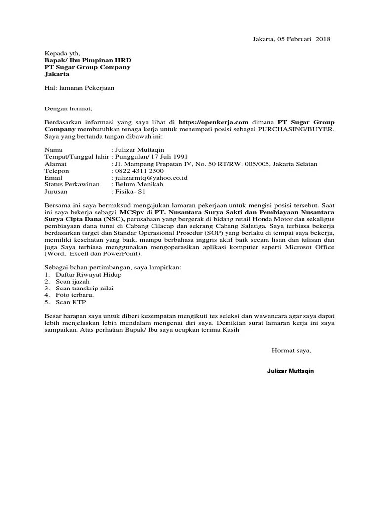 Surat lamaran kerja yang menarik bisa memberi. Surat Lamaran Pdf