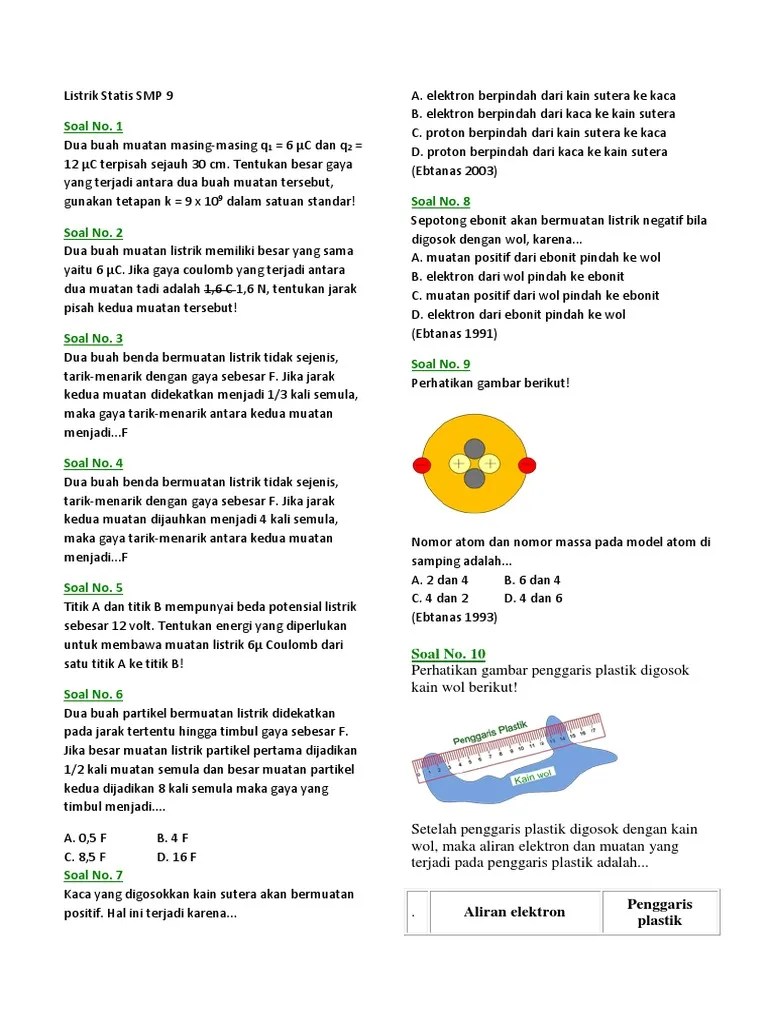 Contoh soal dan pembahasan listrik statis kelas 9.contoh contoh soal teori dan hitungan di listrik statis 9 smp soal no. Soal Dan Jawaban Ipa Kelas 9 Listrik Statis Kumpulan Contoh Surat Dan Soal Terlengkap