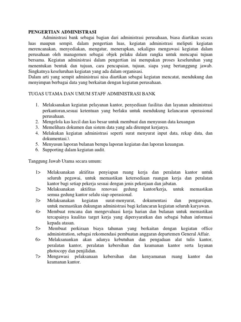 Tugas Utama Staff Administrasi Bank | PDF
