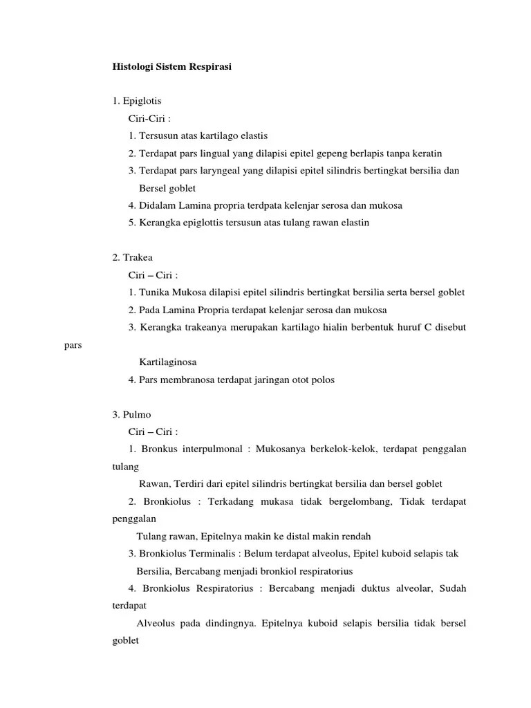 Histologi Sistem Respirasi Doc 6 | PDF