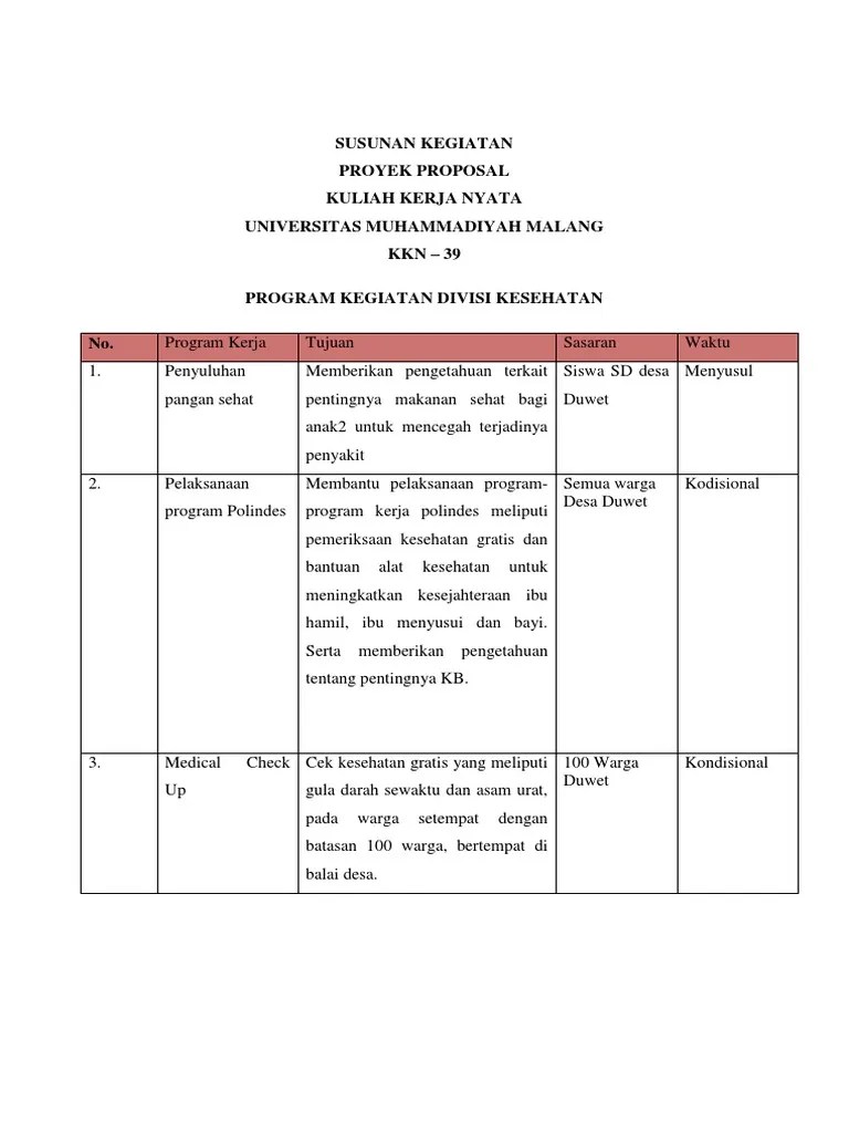 Proker Divisi Kesehatan | PDF