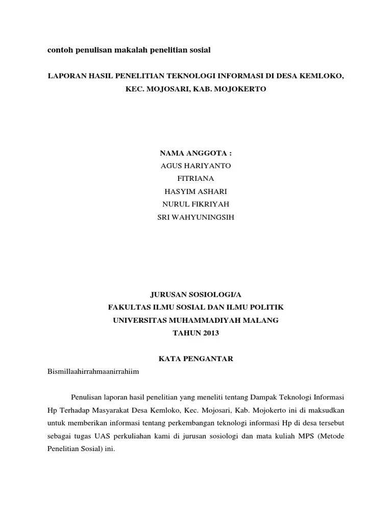 Contoh Makalah Penelitian Sosial Pdf