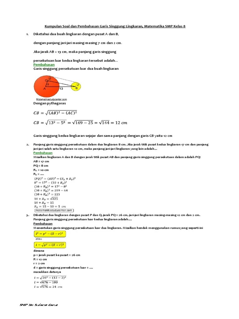 Rencana pelaksanaan pembelajaran (rpp) mata pelajaran kelas/semester materi pokok alokasi waktu : Kumpulan Soal Dan Pembahasan Garis Singgung Lingkaran Pdf