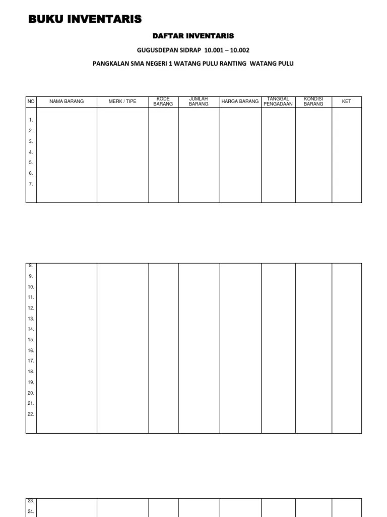 Buku inventaris gugus depan buku catatan pribadi setiap pembina buletin gudep membuat laporan ke kwarran dan kwarcab setiap bulannya. Buku Inventaris Barang Gudep Pdf
