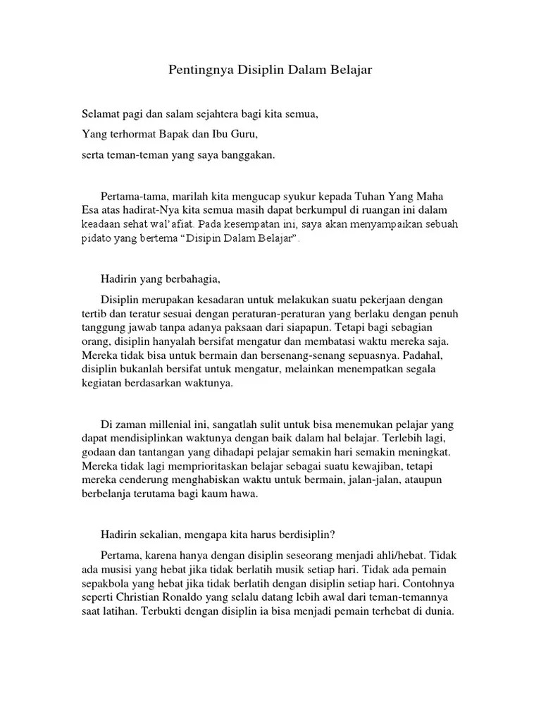 Contoh pidato pentingnya melestarikan hewan langka · contoh pidato tentang perpisahan sekolah singkat padat dan jelas · contoh pidato sosialisasi mencegah . Pidato Pentingnya Disiplin Dalam Belajar Pdf