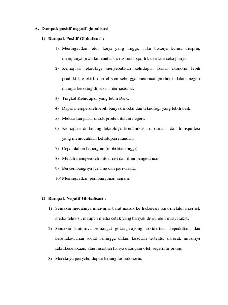 Dampak Positif Negatif Globalisasi | PDF