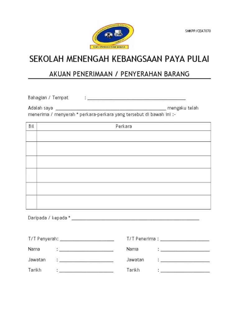 Buku panduan pengurusan rmt 38 Borang Akuan Penyerahan Barang Pdf