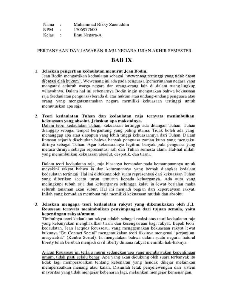 Soal Dan Jawaban Ilmu Negara UAS - FIXED HARI INI | PDF