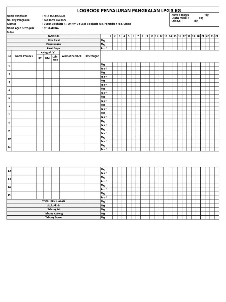 Logbook Penyaluran Pangkalan LPG 3 KG | PDF