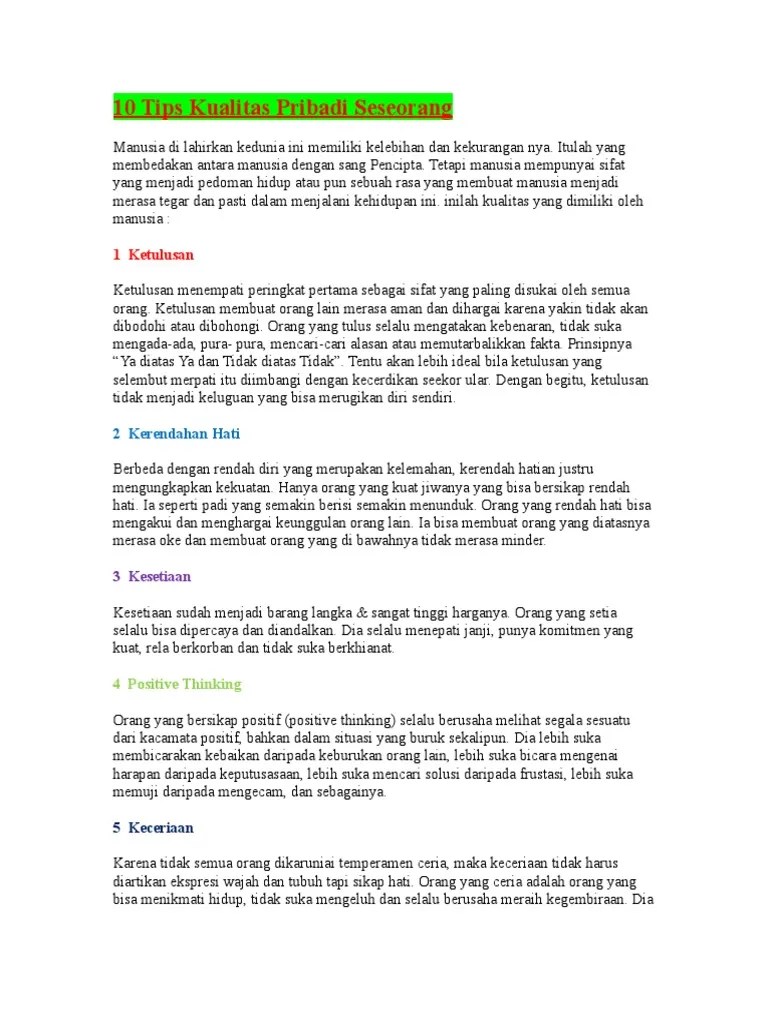 10 Tips Kualitas Pribadi | PDF