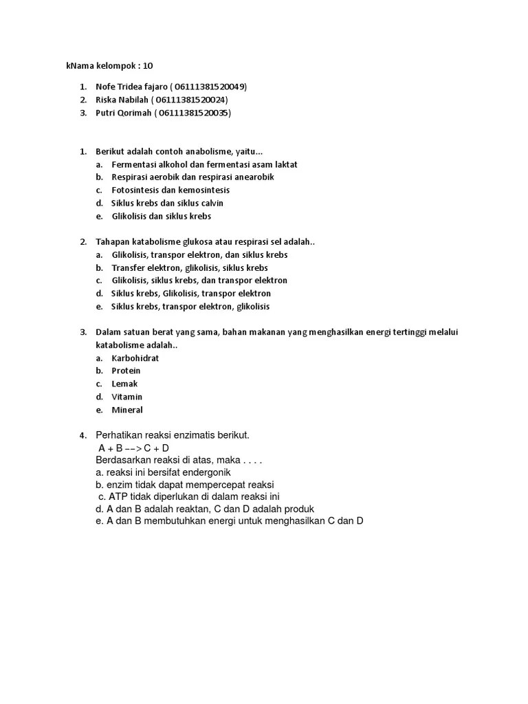 Berikut Adalah Contoh Anabolisme | PDF