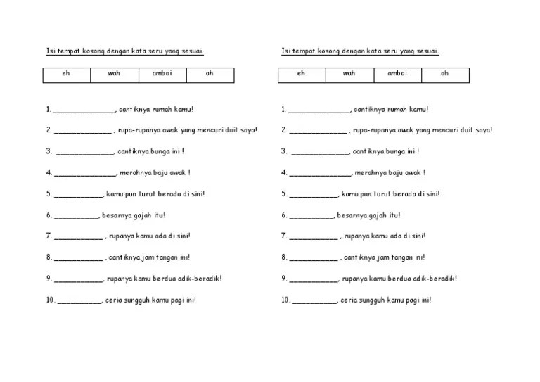 Latihan kata seru tahun 3. Latihan Kata Seru Tahun 1 Pdf