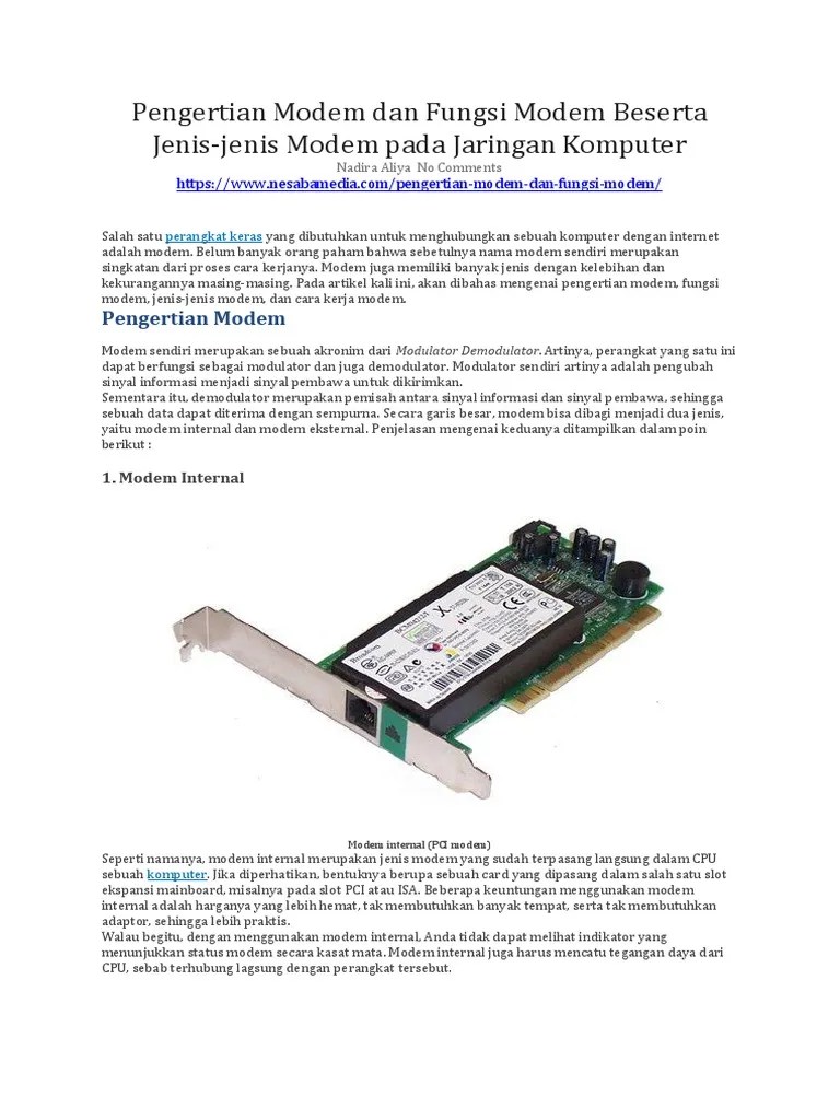 Pengertian Modem Dan Fungsi Modem Beserta Jenis-Jenis Modem Pada Jaringan  Komputer | PDF