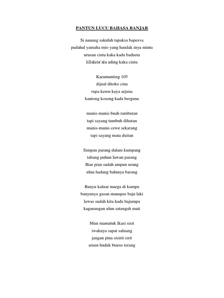 Pantun Lucu Bahasa Banjar | PDF