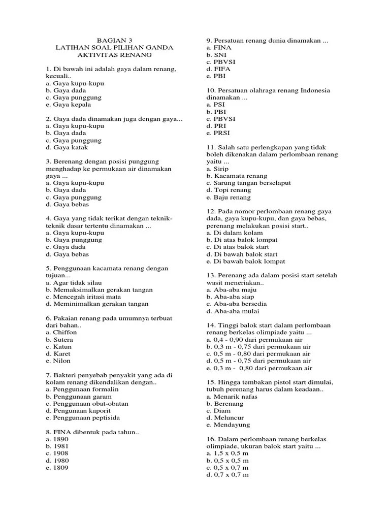 Olahraga renang membuat tubuh sehat karena hampir semua otot tubuh dipakai. Contoh Soal Renang Gaya Dada Dan Jawabannya Sekali