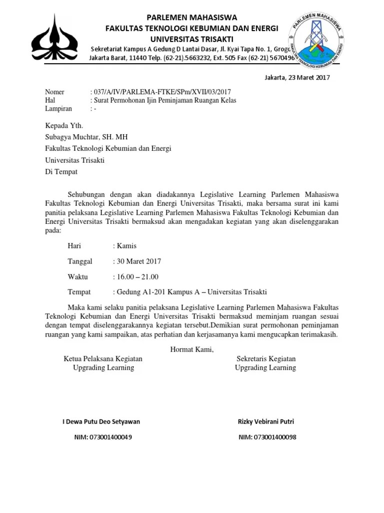 Surat Permohonan Peminjaman Kelas | PDF