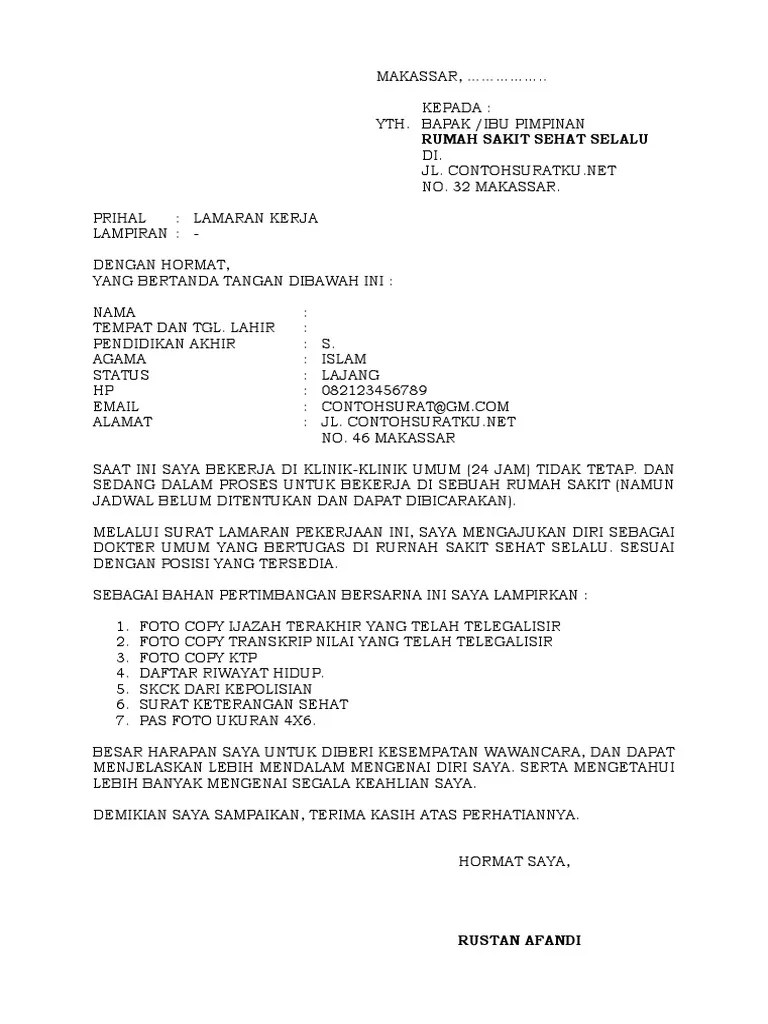 Untuk mengoptimalkan waktu anda dan, mungkin, terkesan manajer lowongan kerja. Contoh Surat Lamaran Kerja Dokter Umum Ke Rumah Sakit Contoh Surat Lamaran