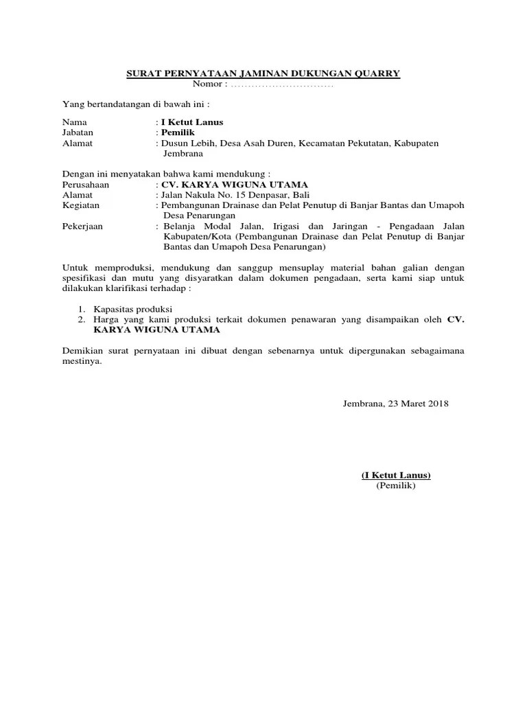 Surat Dukungan Quarry KWU | PDF