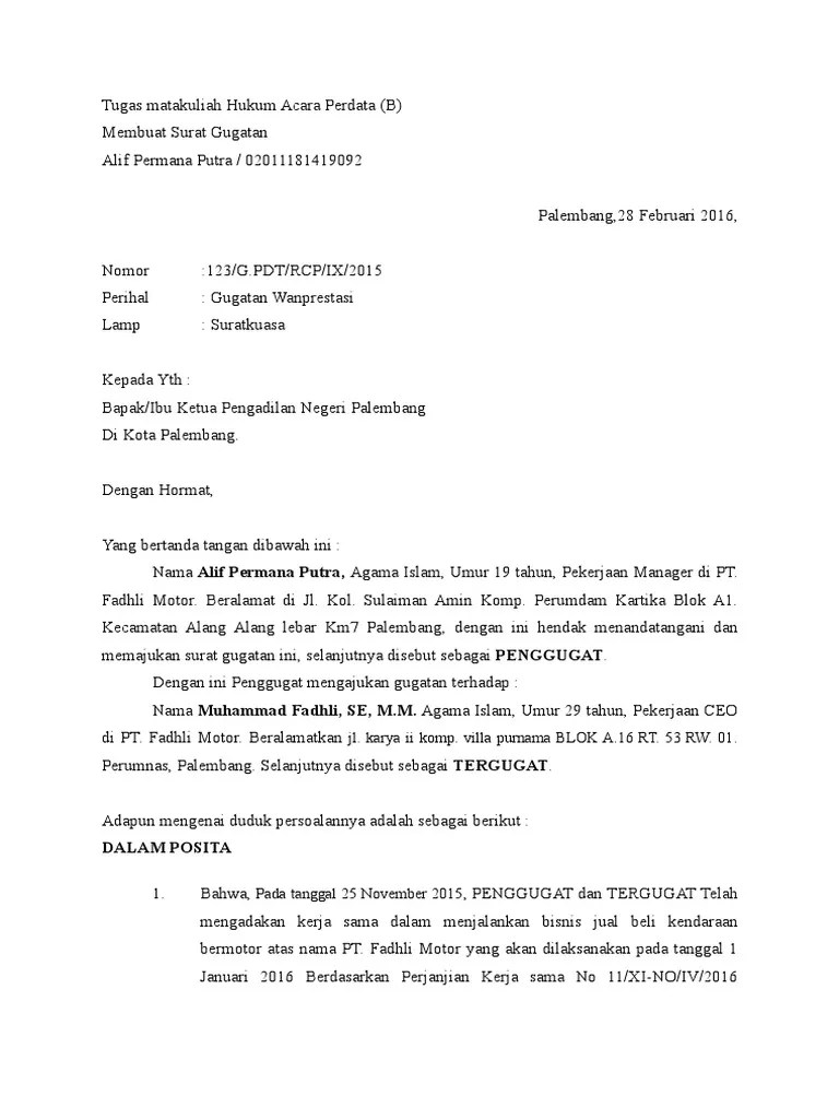 Anda sedang membuka postingan contoh surat perjanjian ganti rugi yang berada pada kategori contoh surat dengan tag postingan berikut contoh surat. Contoh Surat Gugatan Ganti Rugi Perdata - Download ...
