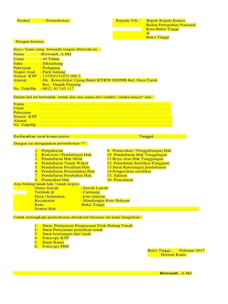 Pendaftaran tanah (lembaran negara republik indonesia. Contoh Surat Pengurusan Tanah Pdf