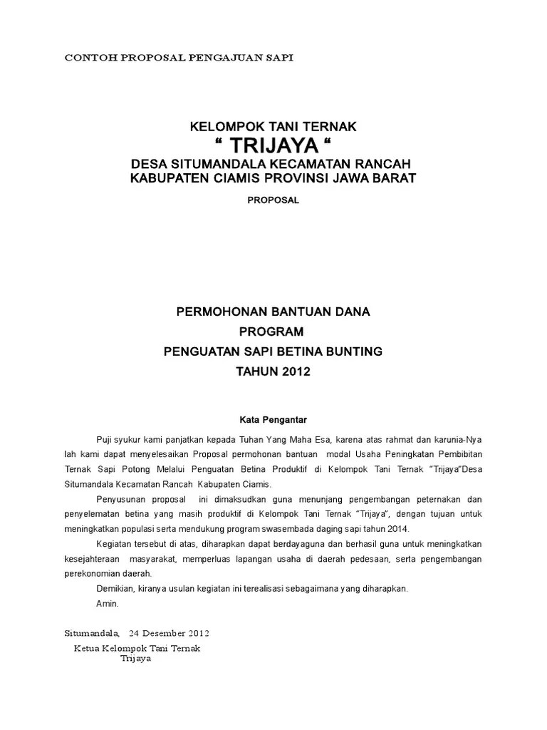 Contoh proposal bantuan hewan kurban. Contoh Proposal Pengajuan Sapi