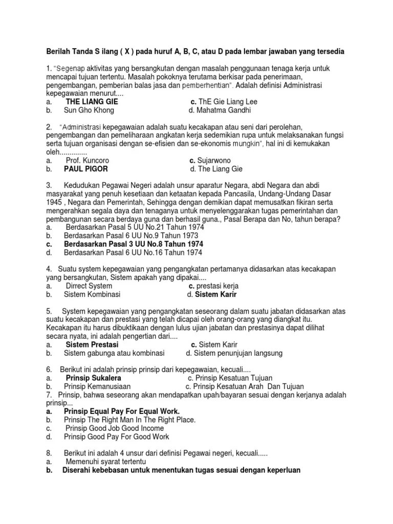 Administrasi kepegawaian pengertian perumusan tujuan sistem fungsi perencanaan . Latihan Soal Kepegawaian Pdf