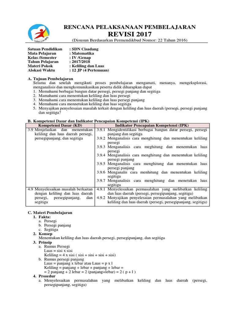 Di kelas ii semester ii sd negeri 2 pajerukan. Rpp Matematika Kelas 2 Sd Bangun Datar