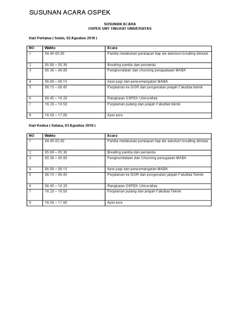 Susunan Acara Ospek | PDF