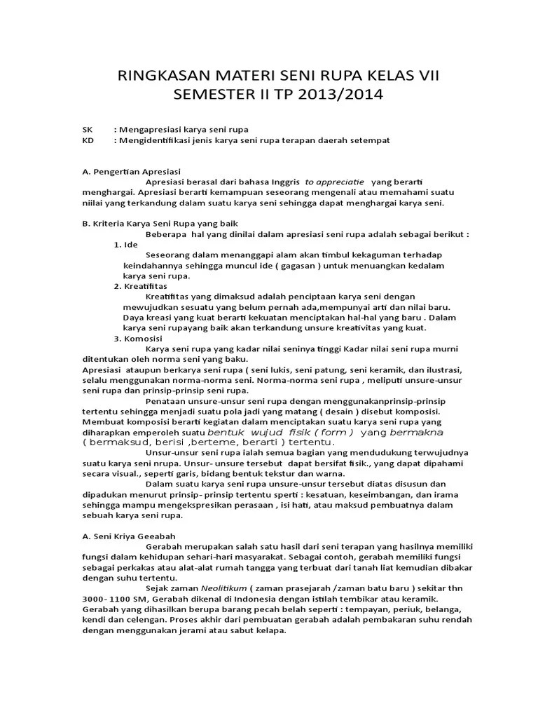Soal pts uts ini berisi kumpulan soal mata pelajaran seni budaya semester 2 untuk kelas 8 smp mts kurikulum 2013 (k13) tahun 2021. Rangkuman Bab 9 Seni Budaya Kelas 7 Brainly