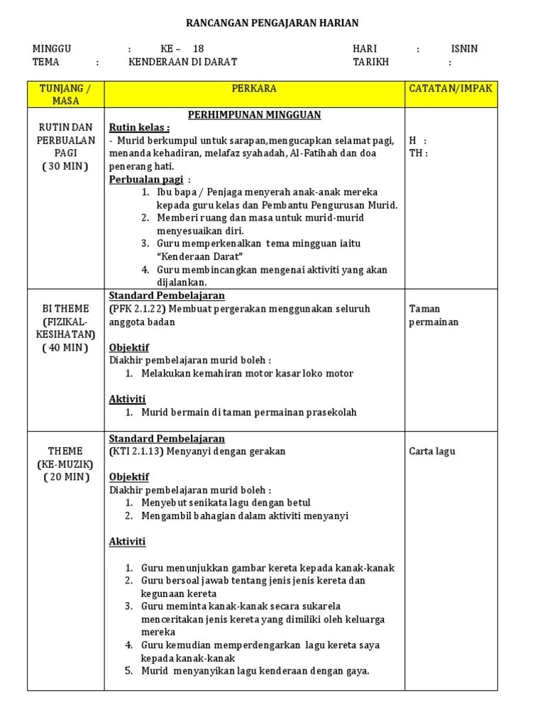 Pang ling ling · lembaran kerja 1. Rph Minggu 18 Kenderaan Di Darat Ok Pdf