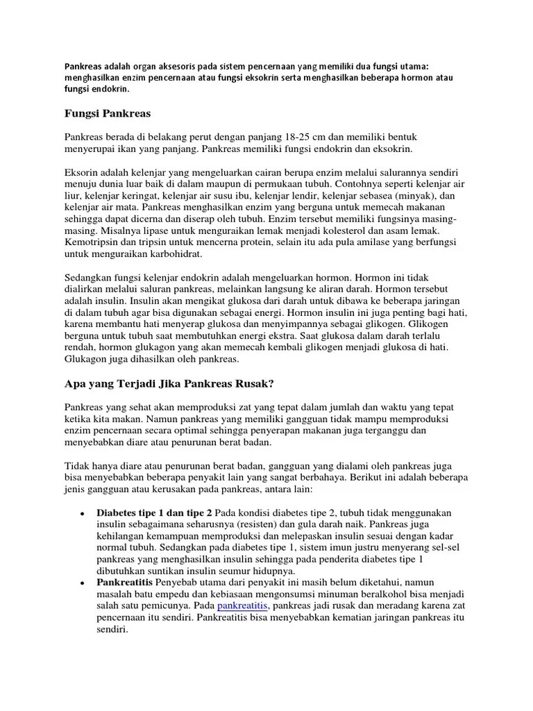 Pankreas Adalah Organ Aksesoris Pada Sistem Pencernaan Yang Memiliki Dua  Fungsi Utama | PDF