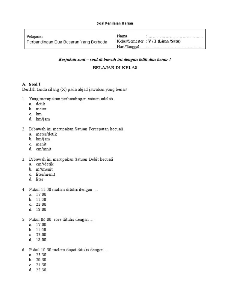 Contoh Soal Perbandingan Dua Besaran Dengan Satuan Yang Berbeda