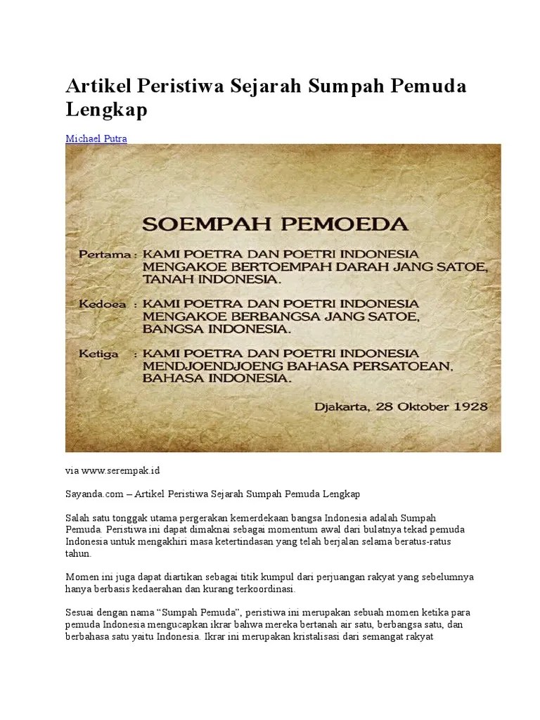 Artikel Peristiwa Sejarah Sumpah Pemuda Lengkap | PDF