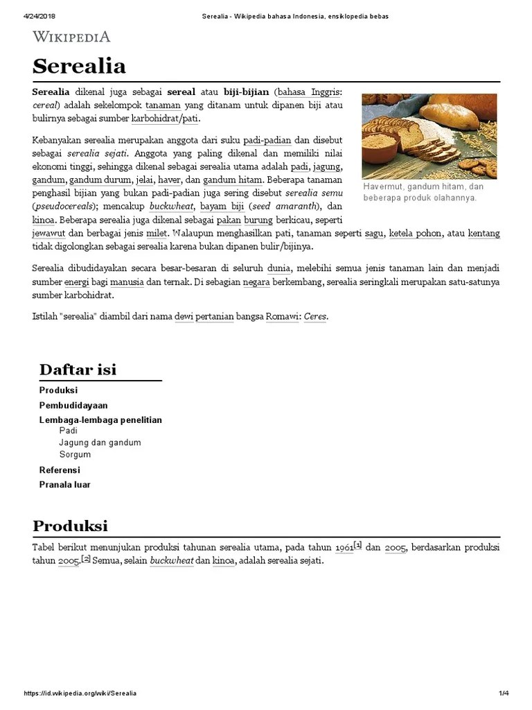 Serealia - Wikipedia Bahasa Indonesia, Ensiklopedia Bebas | PDF