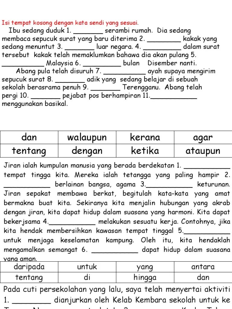 Keadaan kampung itu telah berubah jika dibandingkan ______ dahulu. Latihan Kata Sendi Nama Tahun 6 Pdf