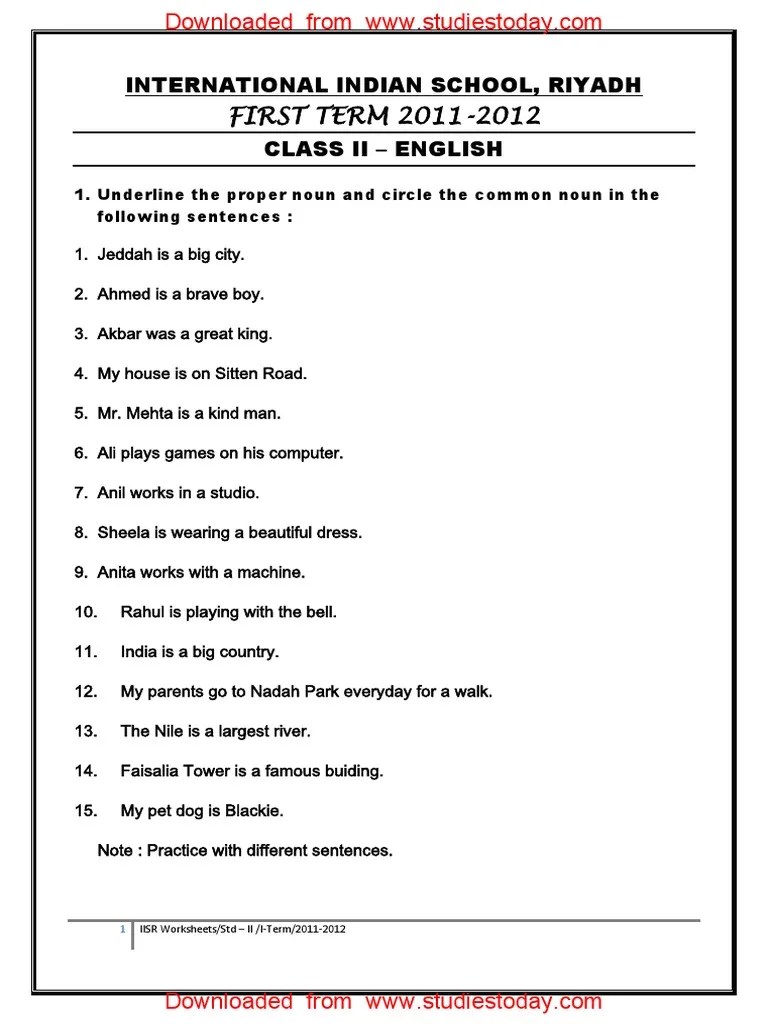 cbse class 2 english practice worksheets 78 proper noun pdf