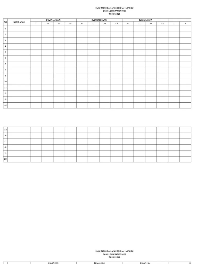Contoh Buku Tabungan Anak Sekolah Minggu