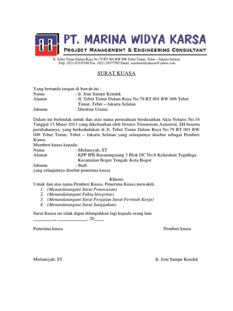 Yang bertanda tangan di bawah ini : Contoh Surat Kuasa Mewakili Perusahaan Untuk Penandatanganan Perjanjian Pdf