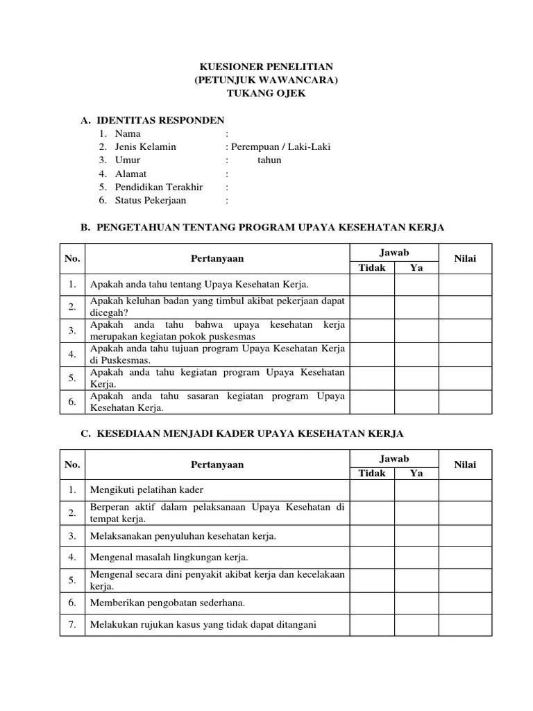 Kuesioner Tukang Ojek | PDF